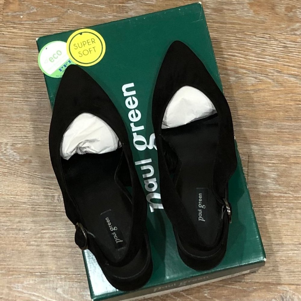 Paul Green Black Pointed Toe Slingback Flats